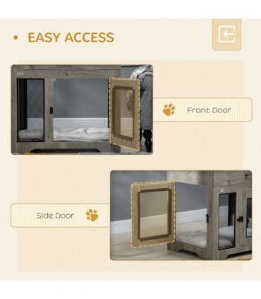 Dog Kennel Furniture Grey Particle Board 75H x 80W x 58Dcm Double-Door Crate
