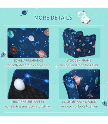 Children Kids Mini Sofa Armchair, Planet-Themed Chair, for Bedroom, Playroom