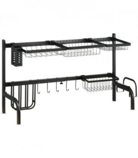 Dish Drying Rack Black 93L x 30W x 52Hcm Space Saving Over The Sink 2 Tier