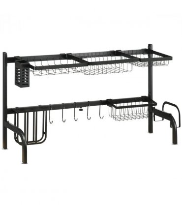 Dish Drying Rack Black 93L x 30W x 52Hcm Space Saving Over The Sink 2 Tier