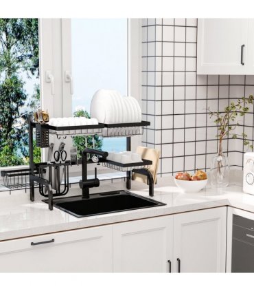 Dish Drying Rack Black 93L x 30W x 52Hcm Space Saving Over The Sink 2 Tier
