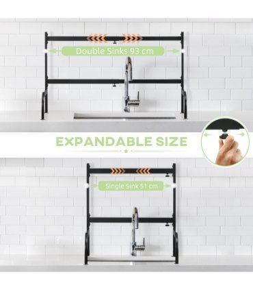 Dish Drying Rack Black 93L x 30W x 52Hcm Space Saving Over The Sink 2 Tier