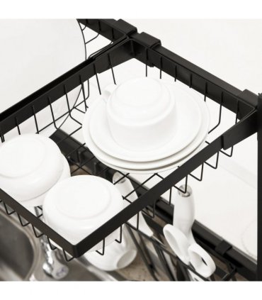 Dish Drying Rack Black 93L x 30W x 52Hcm Space Saving Over The Sink 2 Tier