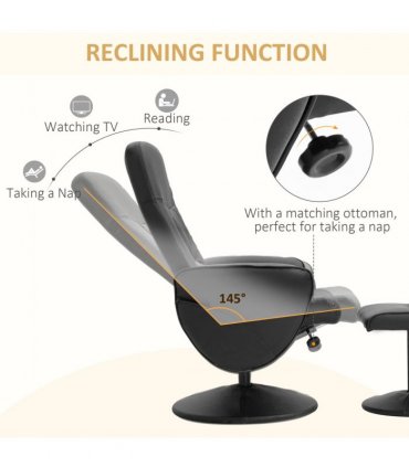 2 Pcs Reclining Armchair Ottoman 360 Swivel Home Furniture PU Leather Black