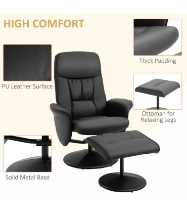 2 Pcs Reclining Armchair Ottoman 360 Swivel Home Furniture PU Leather Black