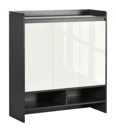 Shoe Cabinet Grey Glossy Matte Combo Open Compartment Adjustable Shelves