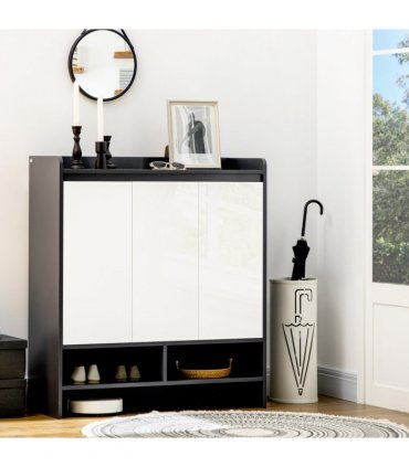 Shoe Cabinet Grey Glossy Matte Combo Open Compartment Adjustable Shelves