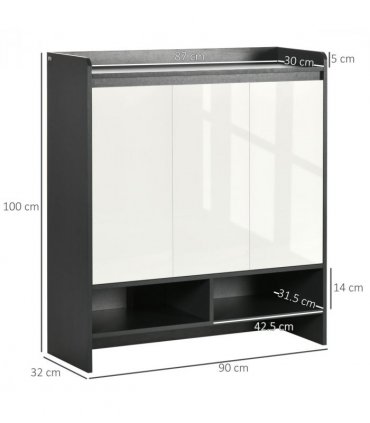 Shoe Cabinet Grey Glossy Matte Combo Open Compartment Adjustable Shelves