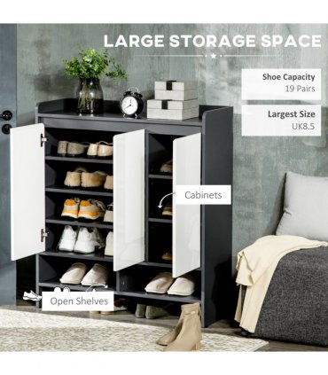 Shoe Cabinet Grey Glossy Matte Combo Open Compartment Adjustable Shelves
