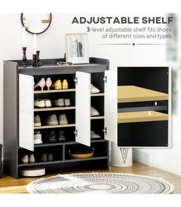 Shoe Cabinet Grey Glossy Matte Combo Open Compartment Adjustable Shelves