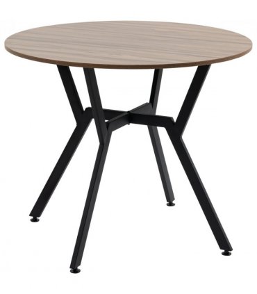 Industrial Dining Table with Round Top Steel Legs for Kitchen Dining Room Brown