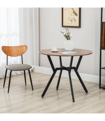 Industrial Dining Table with Round Top Steel Legs for Kitchen Dining Room Brown