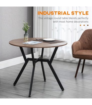 Industrial Dining Table with Round Top Steel Legs for Kitchen Dining Room Brown