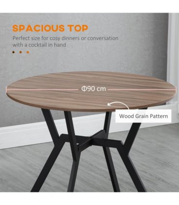 Industrial Dining Table with Round Top Steel Legs for Kitchen Dining Room Brown