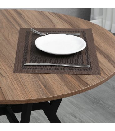 Industrial Dining Table with Round Top Steel Legs for Kitchen Dining Room Brown