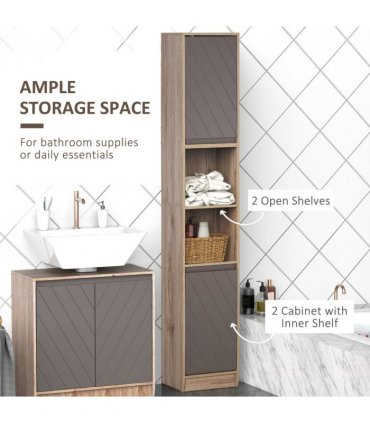170cm Freestanding Storage Cabinet Slimline Unit w/ 2 Cupboards 2 Compartments