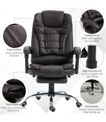 Office Chair PU Leather Brown High Back Executive Reclining Computer Chair
