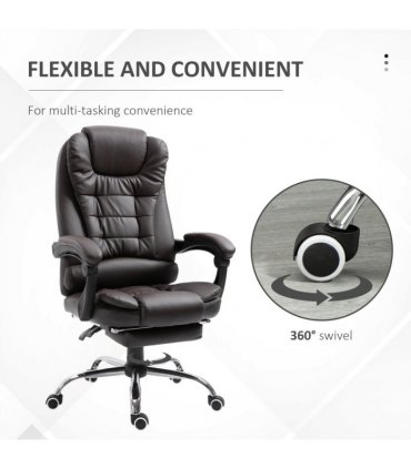 Office Chair PU Leather Brown High Back Executive Reclining Computer Chair