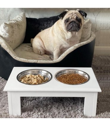 Pet Feeder Raised Elevated Stainless Steel Bowls Stand Food Water White Samll