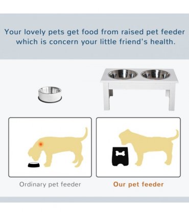 Pet Feeder Raised Elevated Stainless Steel Bowls Stand Food Water White Samll