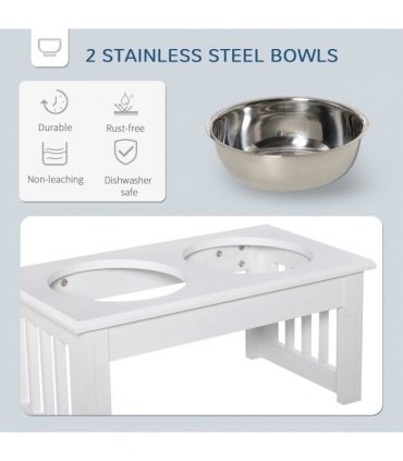 Pet Feeder Raised Elevated Stainless Steel Bowls Stand Food Water White Samll
