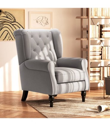 Accent Chair Grey 102H x 74W x 86Dcm Retro Vintage Look Wooden Frame Padded Seat