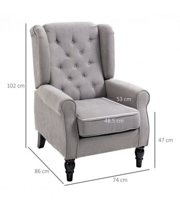 Accent Chair Grey 102H x 74W x 86Dcm Retro Vintage Look Wooden Frame Padded Seat