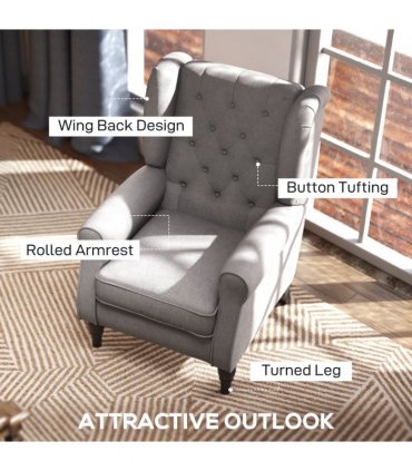 Accent Chair Grey 102H x 74W x 86Dcm Retro Vintage Look Wooden Frame Padded Seat
