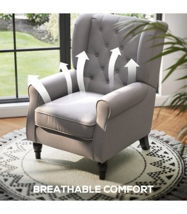 Accent Chair Grey 102H x 74W x 86Dcm Retro Vintage Look Wooden Frame Padded Seat
