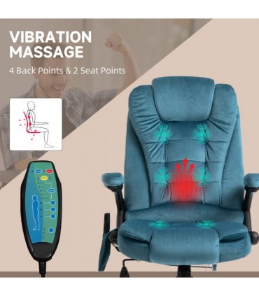 Executive Reclining Chair w/ Heating Massage Points Relaxing Headrest Blue