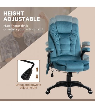 Executive Reclining Chair w/ Heating Massage Points Relaxing Headrest Blue