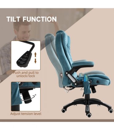 Executive Reclining Chair w/ Heating Massage Points Relaxing Headrest Blue