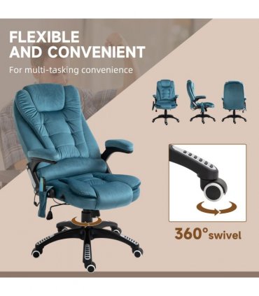 Executive Reclining Chair w/ Heating Massage Points Relaxing Headrest Blue