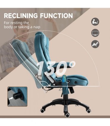 Executive Reclining Chair w/ Heating Massage Points Relaxing Headrest Blue