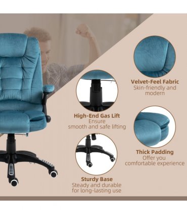Executive Reclining Chair w/ Heating Massage Points Relaxing Headrest Blue