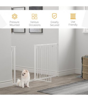 Pet Safety Gate Dog Barrier Dog Metal Pet Barrier, for Doorways - White