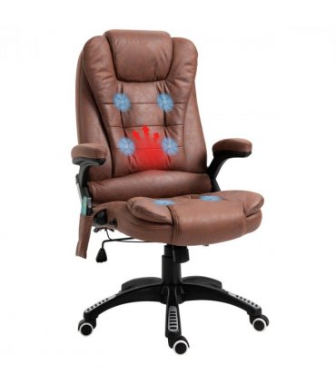 Executive Reclining Chair w/ Heating Massage Points Relaxing Headrest Brown