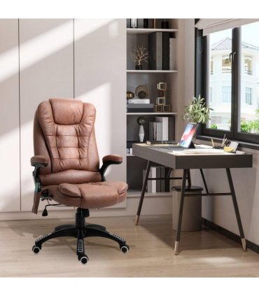 Executive Reclining Chair w/ Heating Massage Points Relaxing Headrest Brown