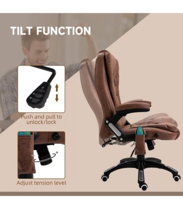 Executive Reclining Chair w/ Heating Massage Points Relaxing Headrest Brown