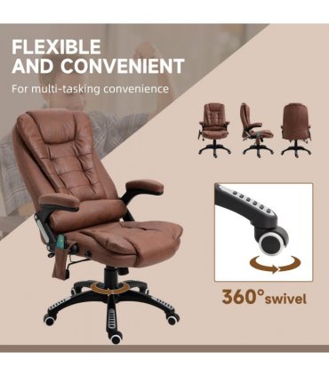 Executive Reclining Chair w/ Heating Massage Points Relaxing Headrest Brown