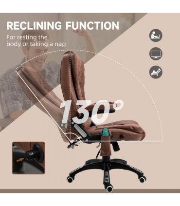 Executive Reclining Chair w/ Heating Massage Points Relaxing Headrest Brown