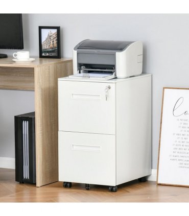 Mobile File Cabinet Home Filing Furniture with Adjustable Partition, Lock, White