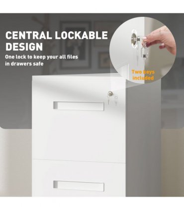 Mobile File Cabinet Home Filing Furniture with Adjustable Partition, Lock, White