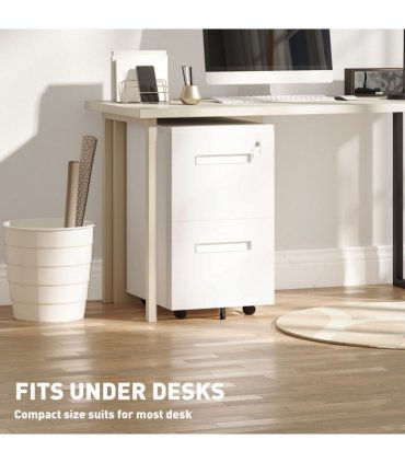 Mobile File Cabinet Home Filing Furniture with Adjustable Partition, Lock, White