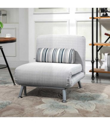 Single Sofa Bed Folding Chair Bed w/ Steel Frame Padding Pillow Grey, Silver