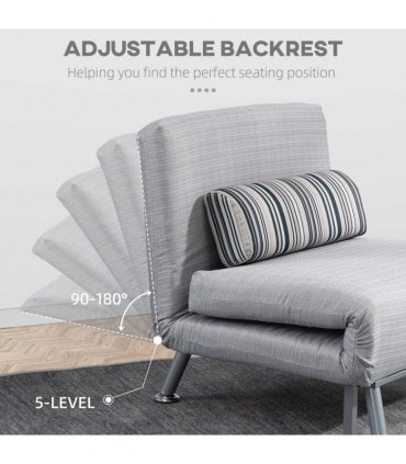 Single Sofa Bed Folding Chair Bed w/ Steel Frame Padding Pillow Grey, Silver
