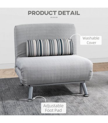 Single Sofa Bed Folding Chair Bed w/ Steel Frame Padding Pillow Grey, Silver