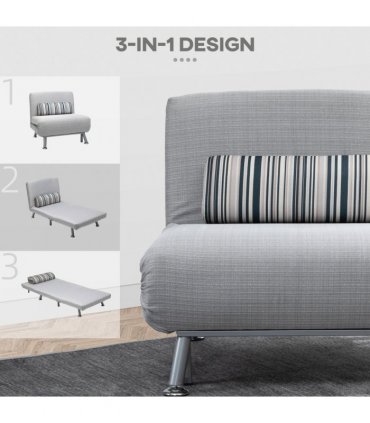 Single Sofa Bed Folding Chair Bed w/ Steel Frame Padding Pillow Grey, Silver