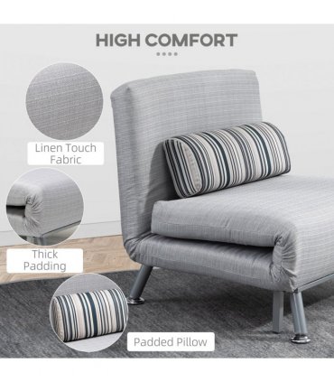 Single Sofa Bed Folding Chair Bed w/ Steel Frame Padding Pillow Grey, Silver