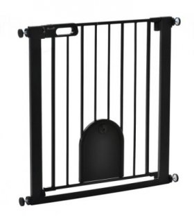 75-82 cm Pet Safety Gate, Stair Pressure Fit, Auto Close, Double Locking, Black
